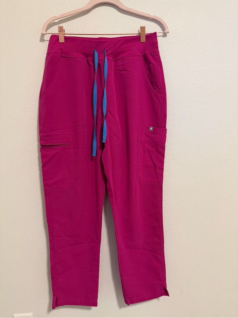 Figs Magenta Cargo Joggers with Blue Drawstring
